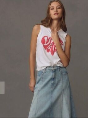 Mother Superior The Half Swing Fray Light Denim Skirt Size 27
